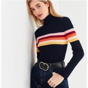 Urban Outfitters Izzie Rainbow Stripe Cropped Turtleneck Size S